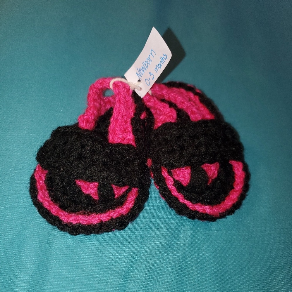 Homemade crochet baby flip flops